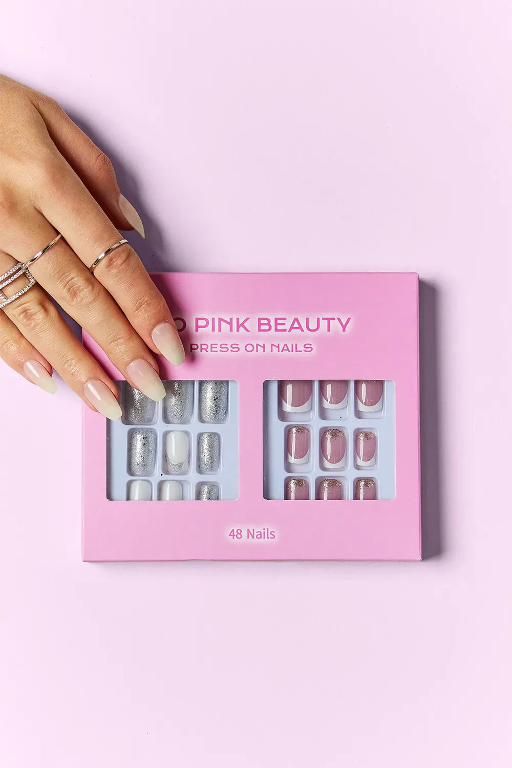 So Pink Beauty Press On Nails two pack with 48 pieces and glue in pink packaging