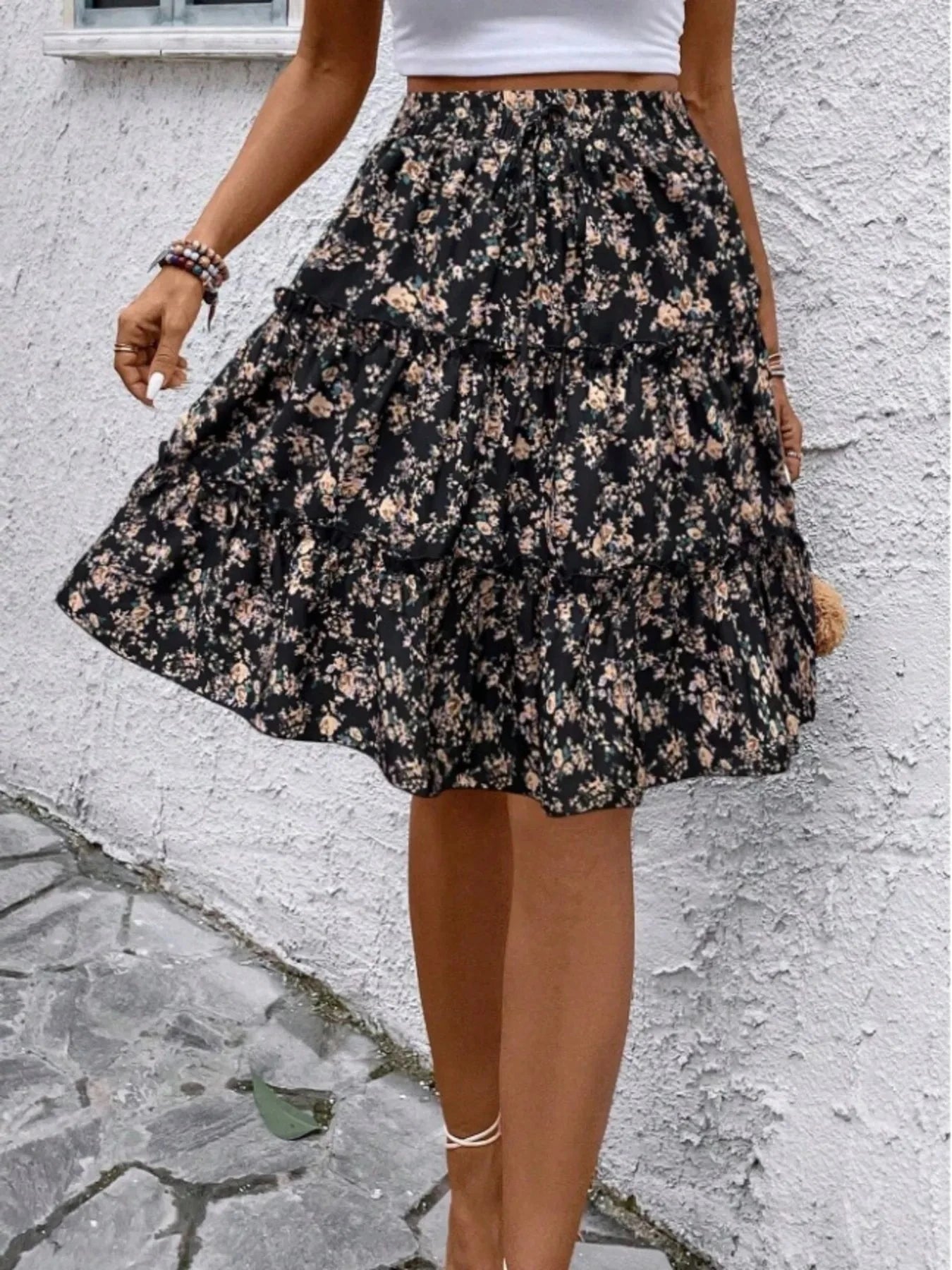Floral Print Midi Skirt - Chic and Elegant Women's Fashion Statement - Redemption By Ashley North