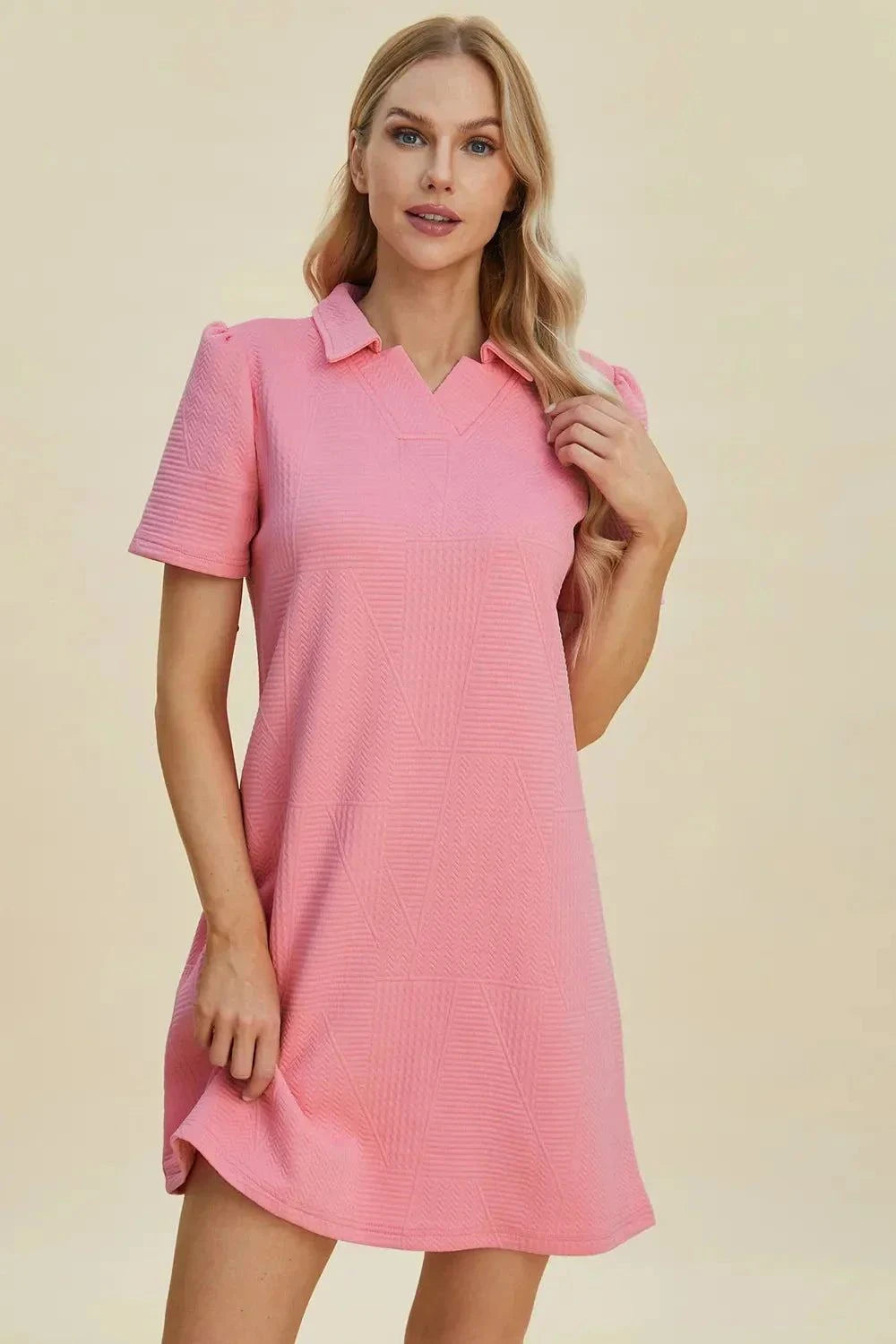 Short Sleeve Texture Dress - Double Take Full Size Fashion - Redemption By Ashley North