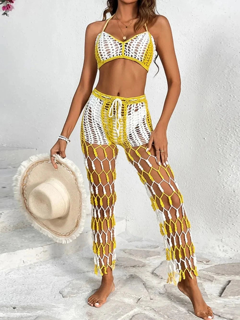 Cutout Halter Neck Swim Set - Two-Piece Top and Pants Swimwear - Redemption By Ashley North