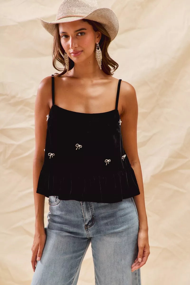 SO ME Holiday Velvet Ribbon Rhinestone Christmas Top.