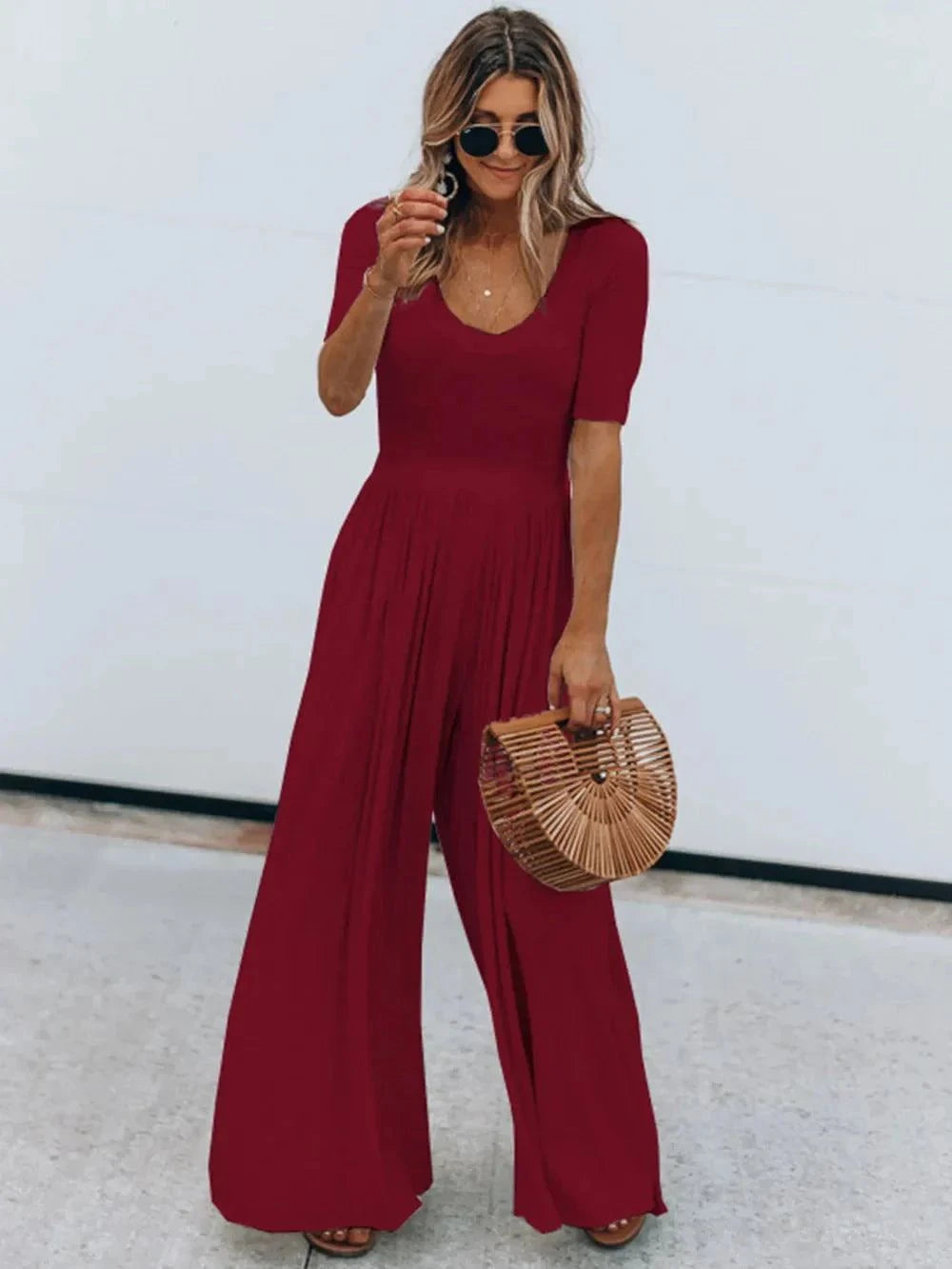 Scoop Neck Jumpsuit - Short Sleeve Stylish Women's Outfit - Redemption By Ashley North