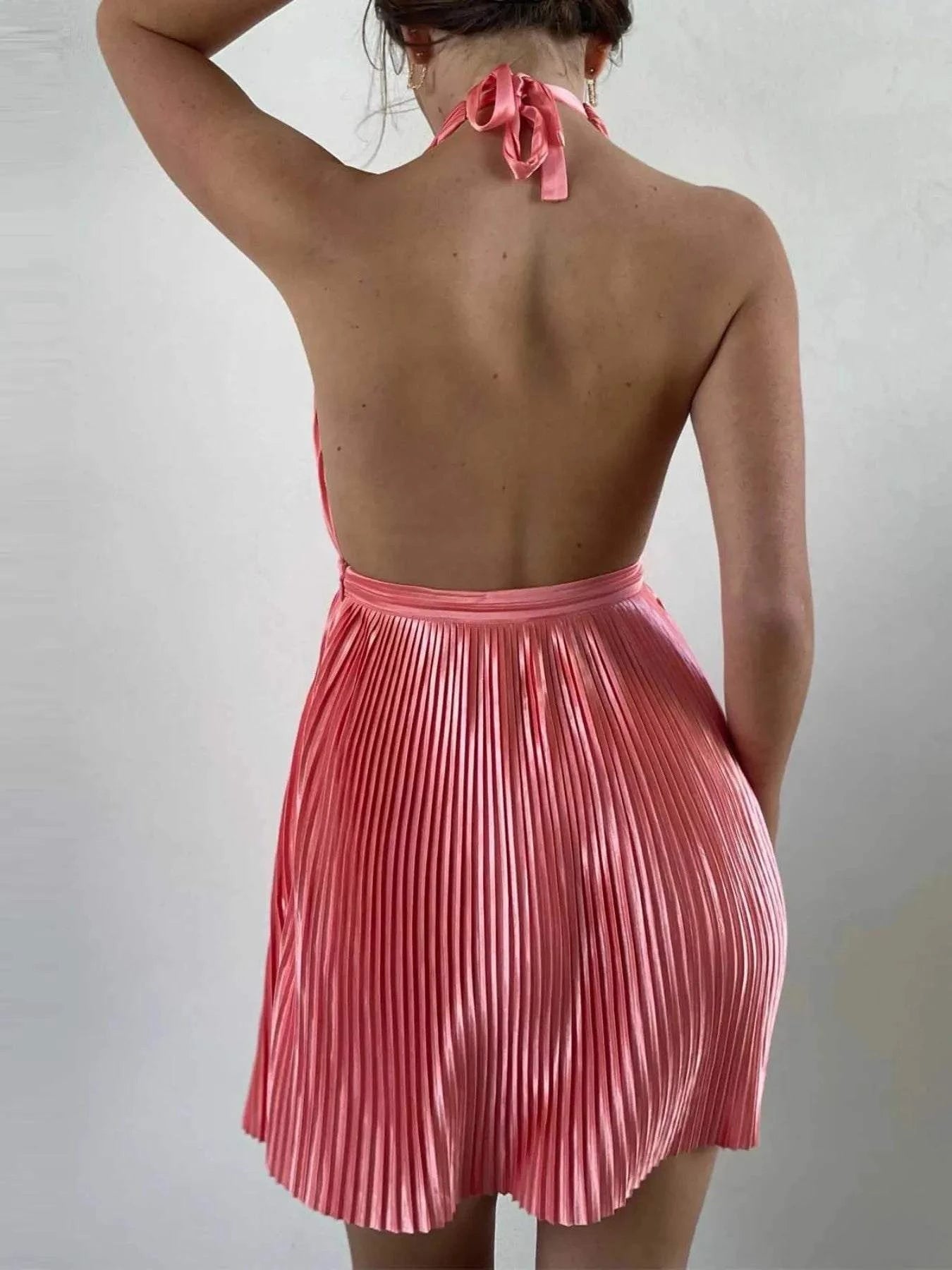 Pleated Halter Neck Dress - Stylish Mini Dress for Any Occasion - Redemption By Ashley North