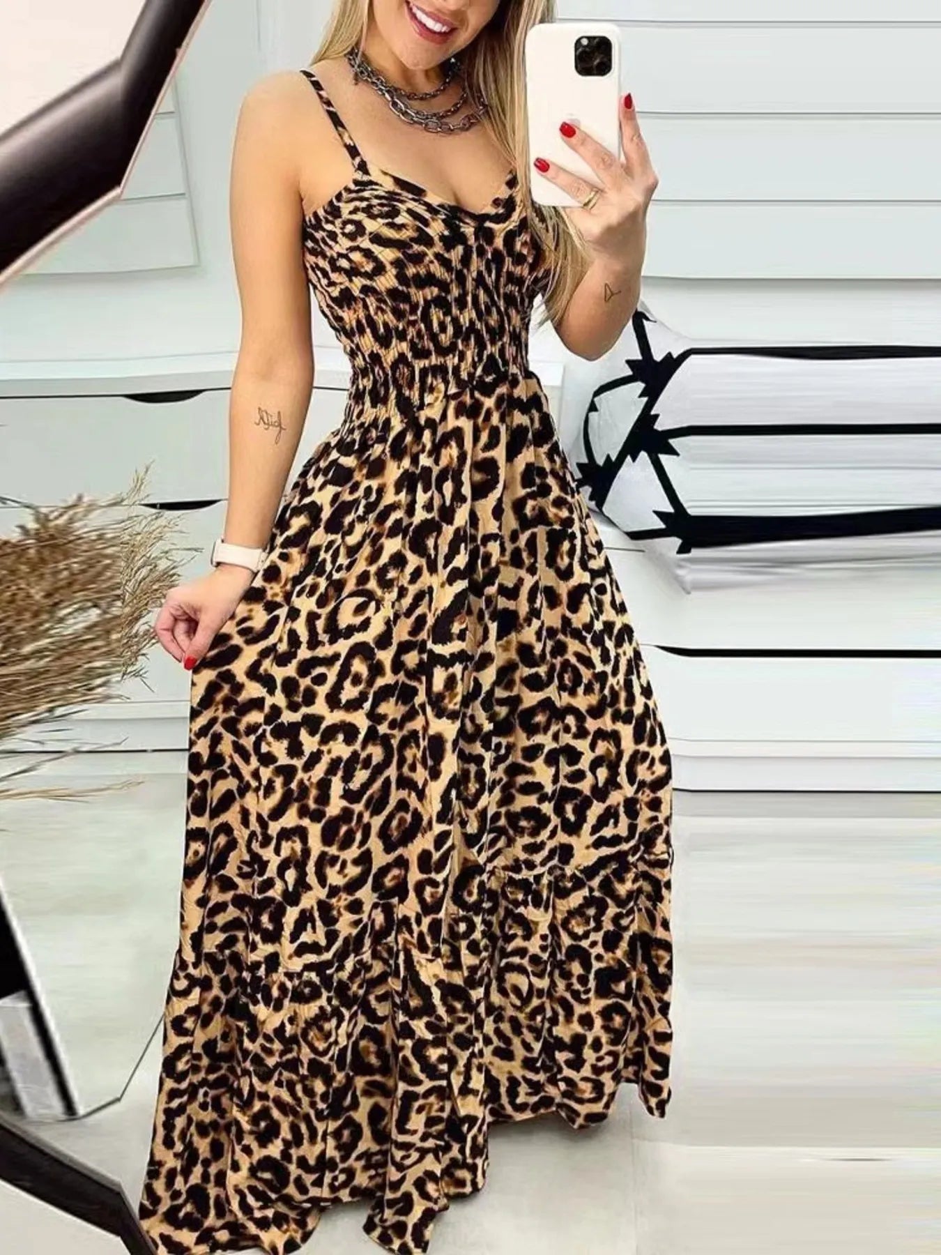 Full Size Leopard Print Dress - Spaghetti Strap Maxi Dress for Plus Size Fashion - Redemption By Ashley North