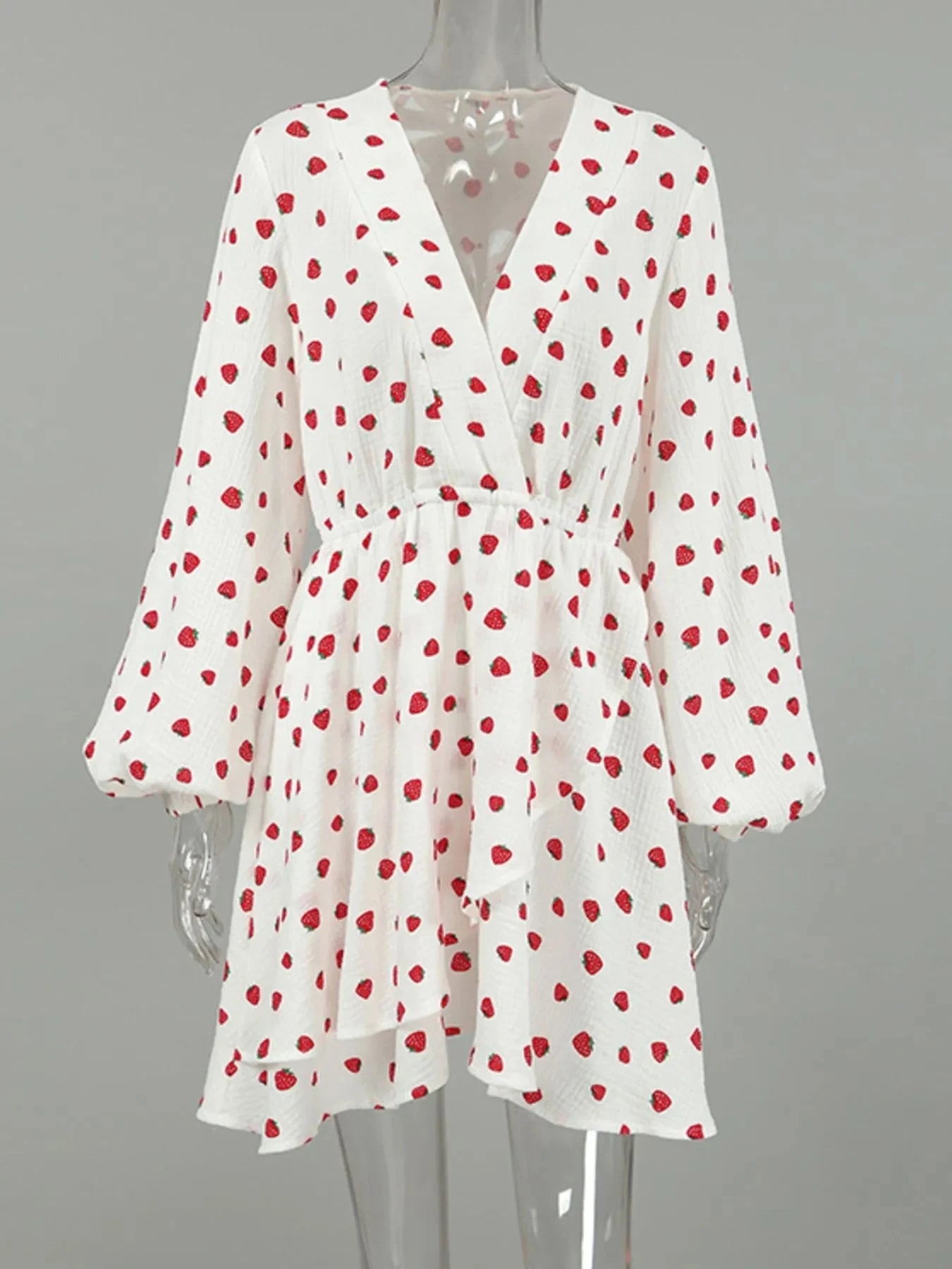 Strawberry Print Mini Dress with Long Sleeves for Effortless Style - Redemption By Ashley North