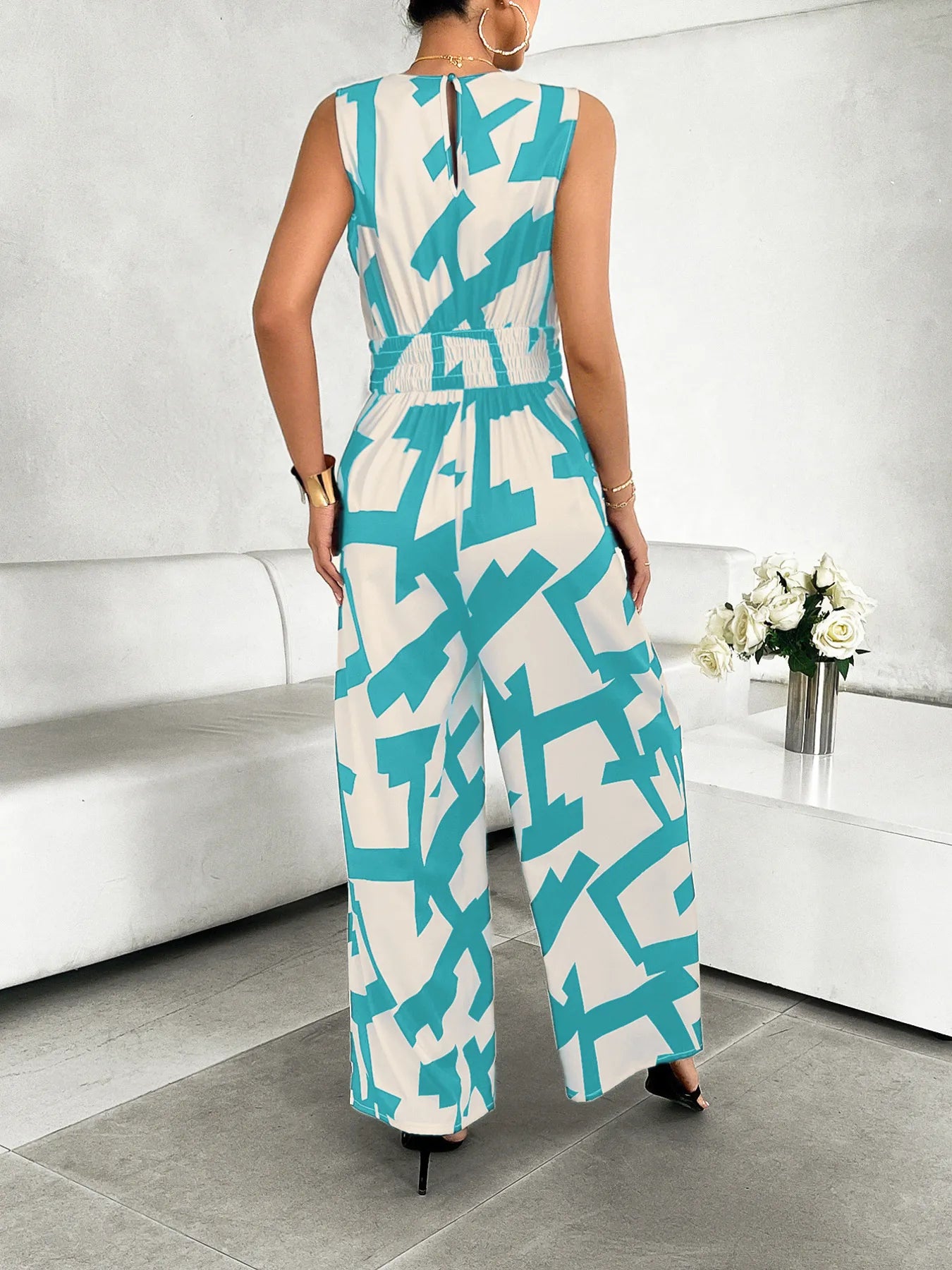 Printed Wide Leg Jumpsuit.