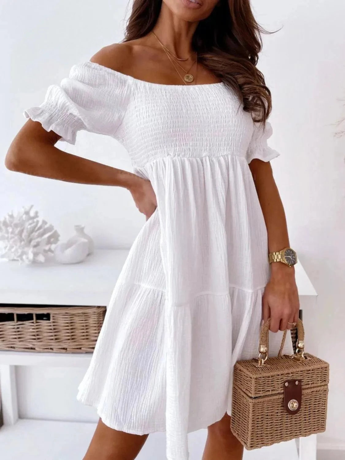 Smocked Off-Shoulder Mini Dress - Redemption By Ashley North