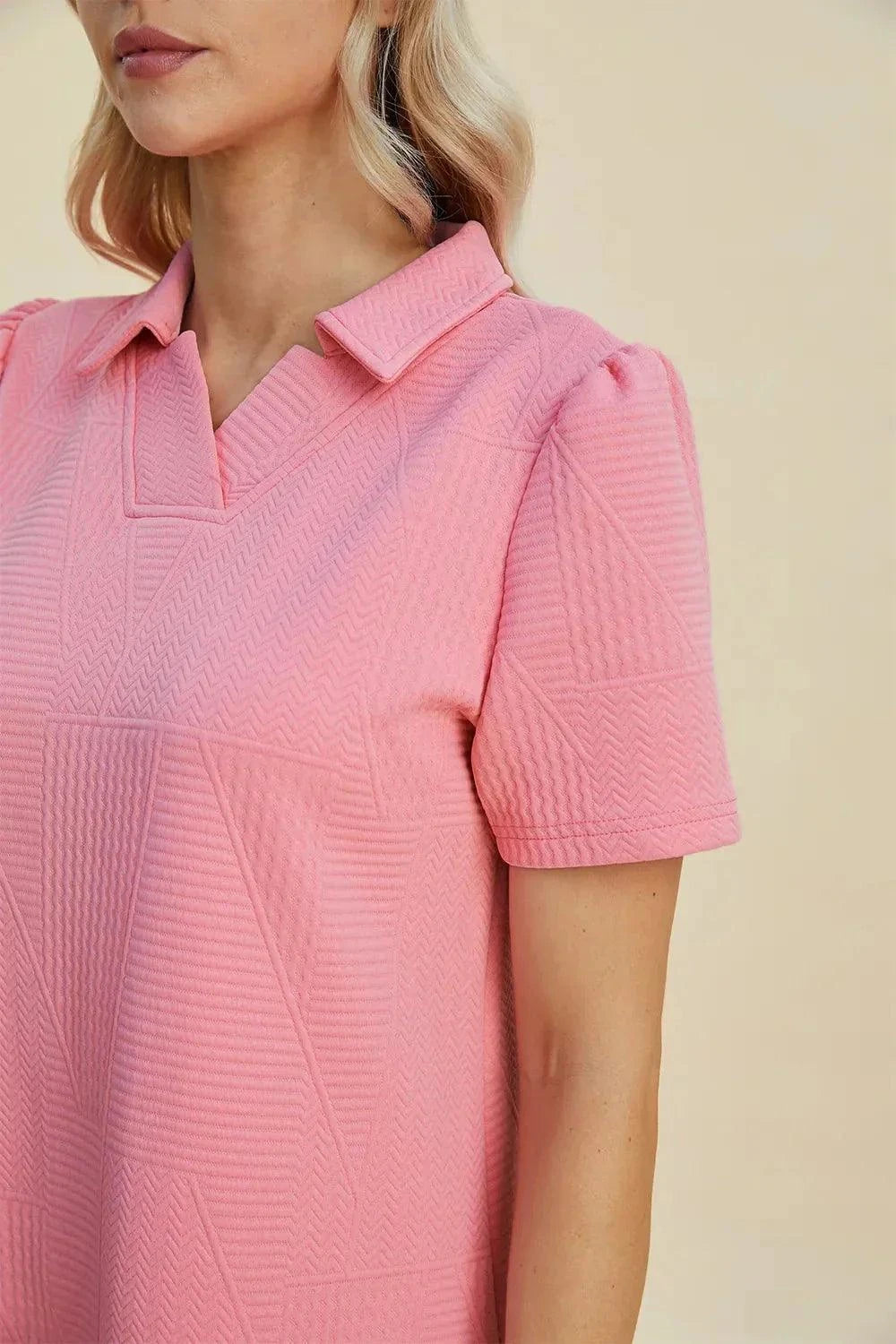 Short Sleeve Texture Dress - Double Take Full Size Fashion - Redemption By Ashley North