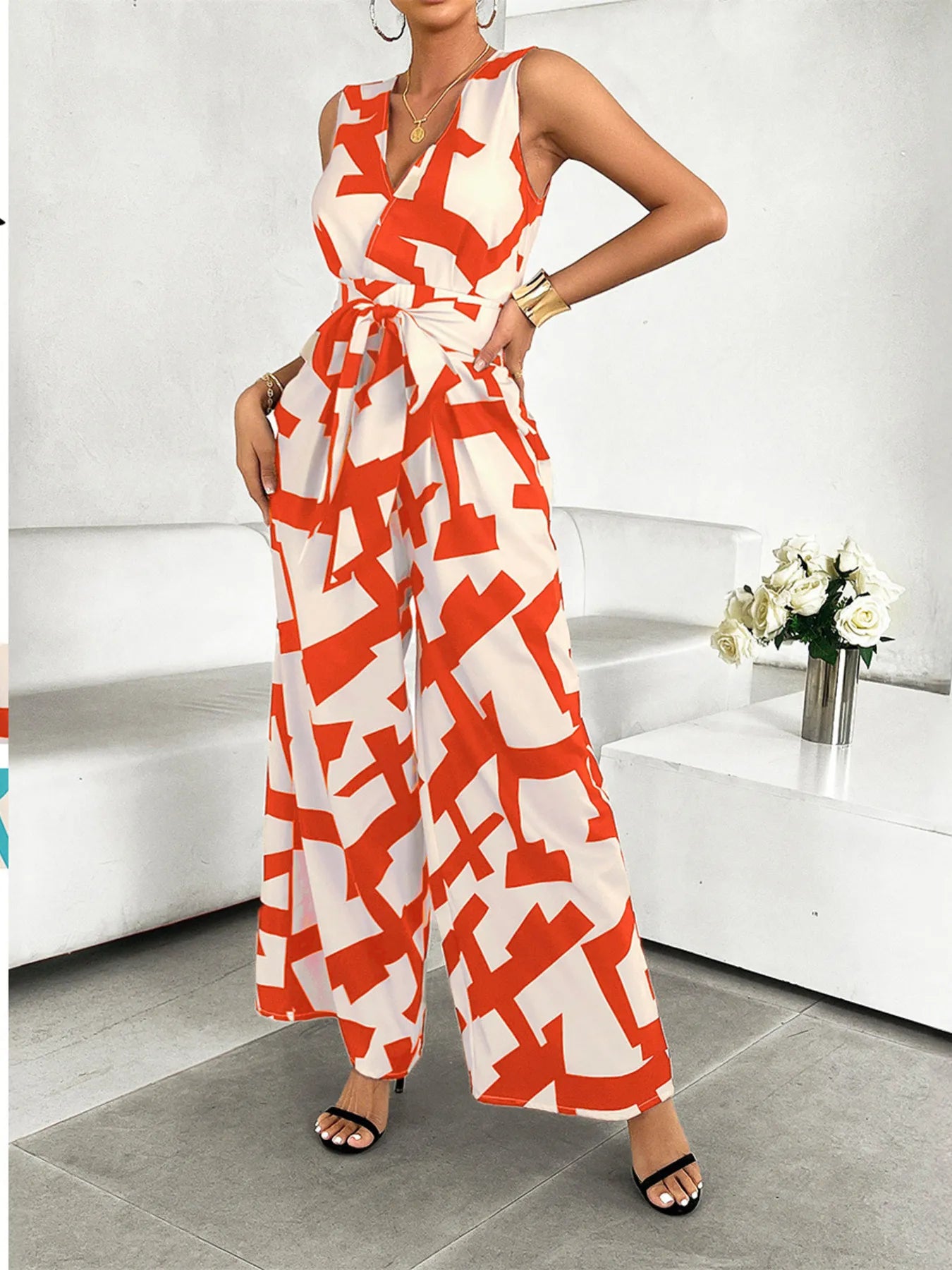 Printed Wide Leg Jumpsuit.