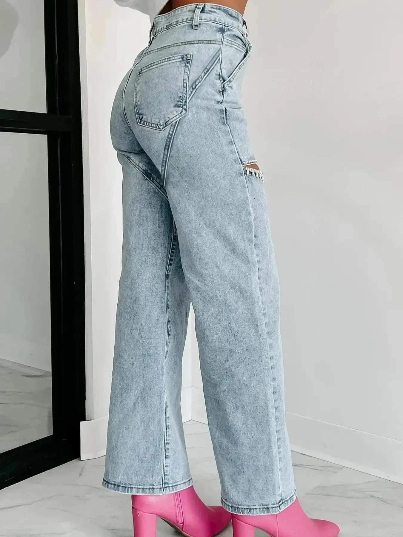 High Waist Wide Leg Jeans with Cut-Out Design - Redemption By Ashley North