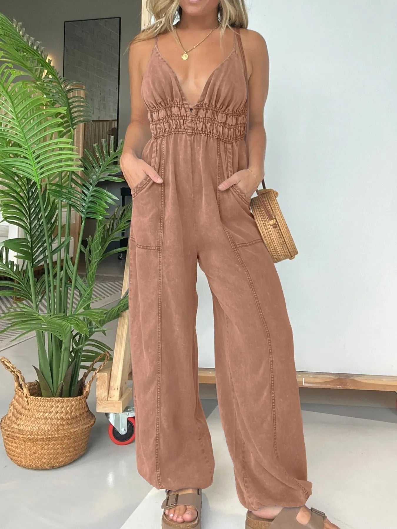 Full Size Plus Size Wide Leg Jumpsuit with Spaghetti Straps.