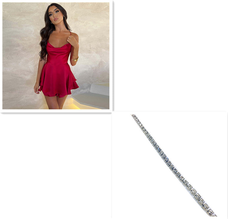 Sexy Suspender Skirt Elegant Satin Backless Lace Up A-Line Short Dress for Women - Redemption By Ashley North