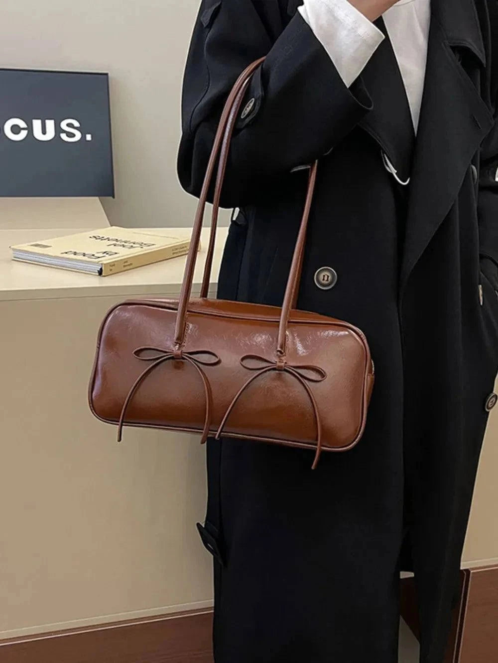 PU Leather Shoulder Bag with Bow Trim for Stylish Women - Redemption By Ashley North