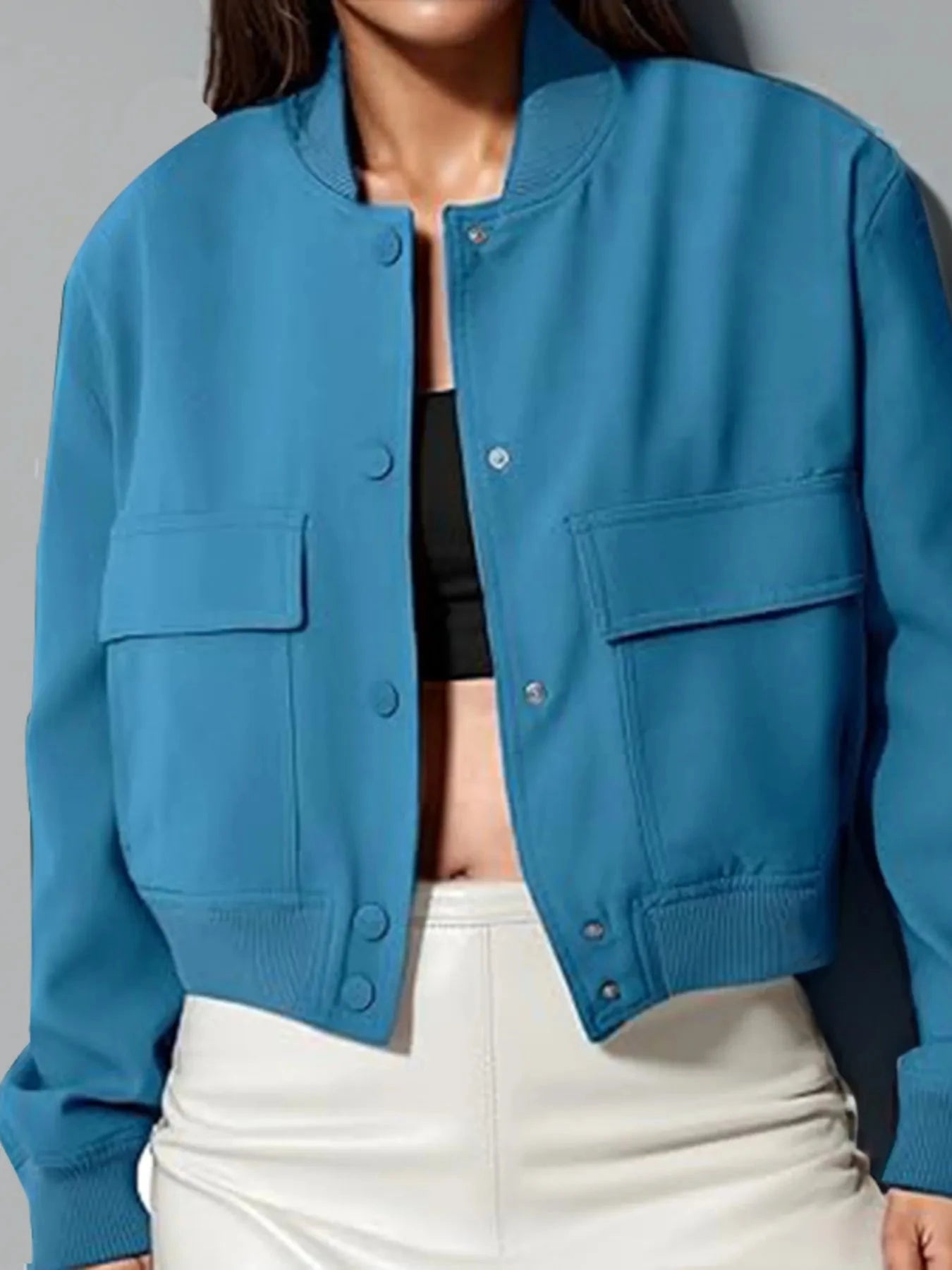Plus Size Cropped Jacket with Snap Down Feature for Stylish Comfort - Perfect for Effortless Style - Redemption By Ashley North
