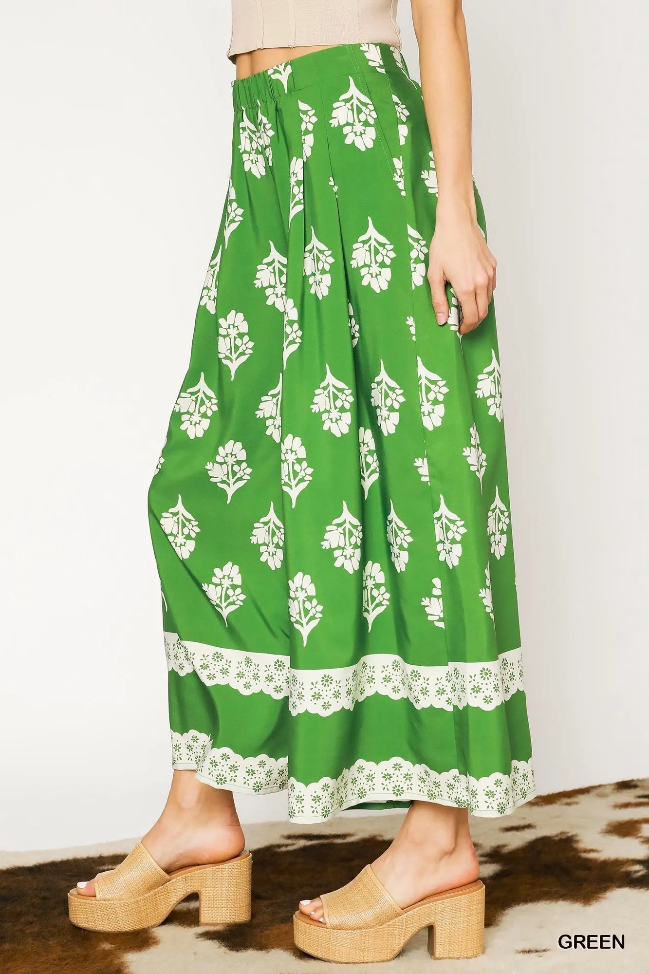 Umgee Floral Pleated Wide-Leg Pants.
