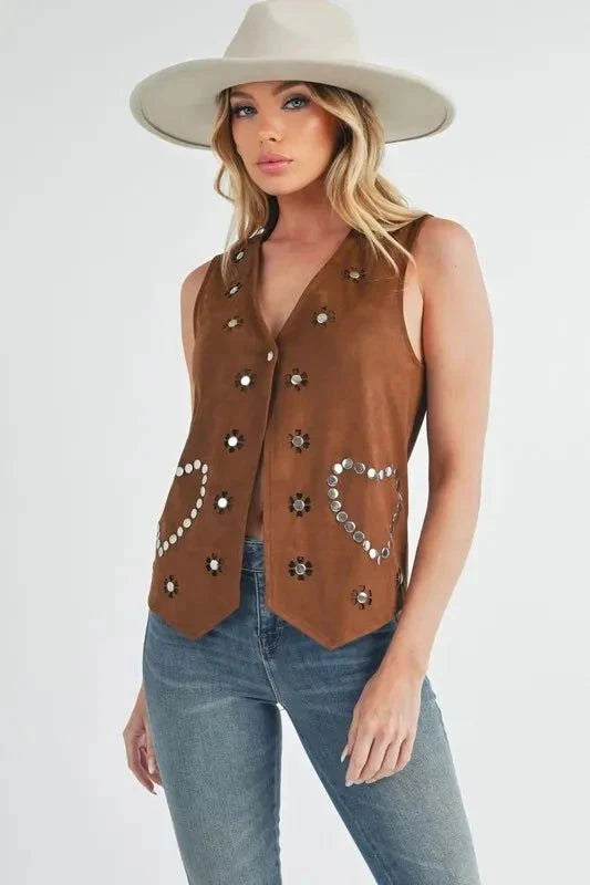 Aemi + Co Heart Rivet Detail Vest Coat in Suede - Redemption By Ashley North