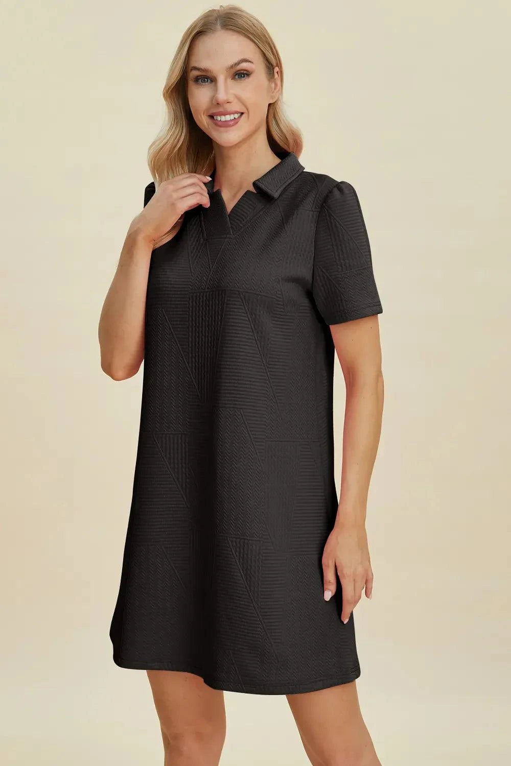 Short Sleeve Texture Dress - Double Take Full Size Fashion - Redemption By Ashley North