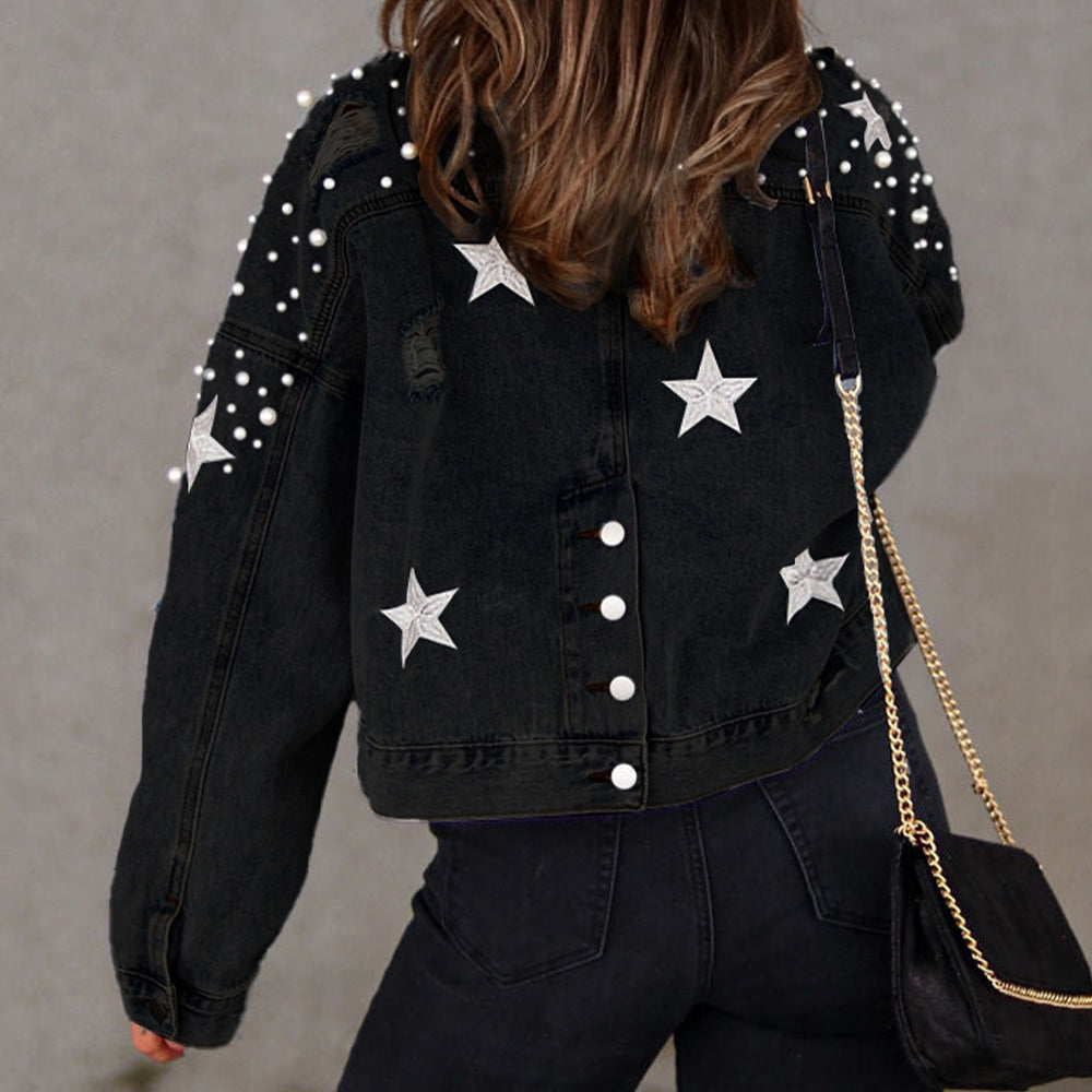 Bead Detail Denim Jacket for Chic and Trendy Style.