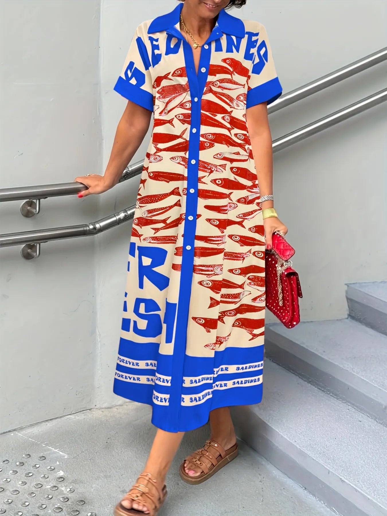 Printed Button Down Shirt Dress - Stylish and Versatile Fashion Essential.