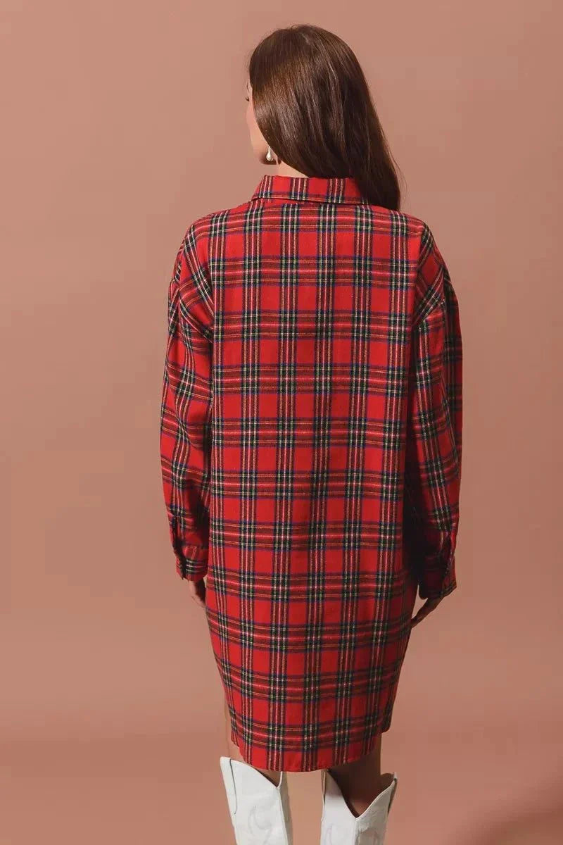 SO ME Christmas Checker Plaid Button Up Shirt DressThis Red Plaid Oversized Shirt Dress is a stylish and comfortable choice for any occasion. Made from a soft and breathable fabric, this dress features a classic plaiChristmas Checker Plaid