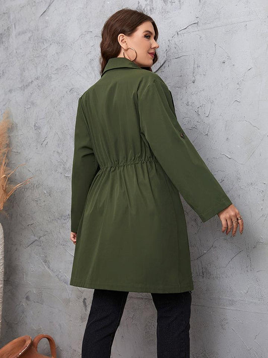 Honey Plus Size Trench Coat with Lapel Collar and Roll-Tab Sleeves - Redemption By Ashley North