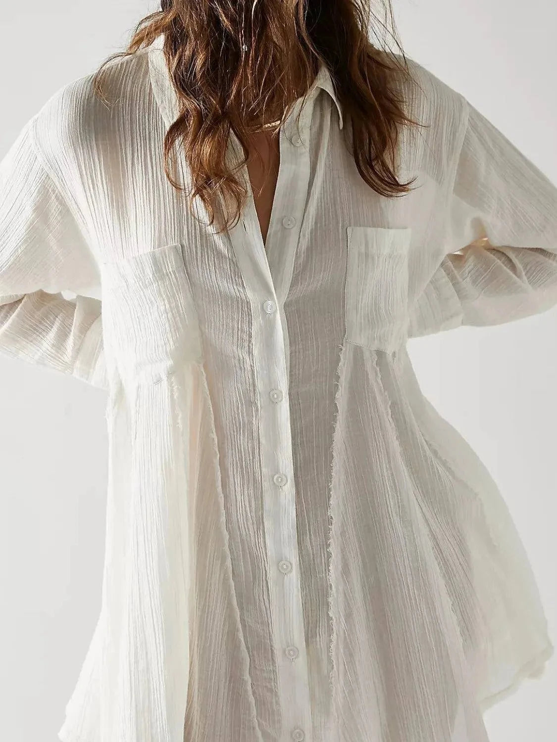 Textured Button-Down Shirt Dress for Stylish Casual Wear - Redemption By Ashley North