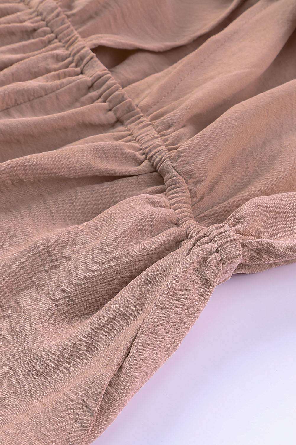 Tied Flounce Sleeve Plunge RomperPattern type: Solid
Style: Sexy
Features: Tie, Pockets
Neckline: Plunge
Length: Short
Sleeve length: Long sleeves
Sleeve type: Lantern sleeves
Material composition: Redemption By Ashley NorthTied Flounce Sleeve