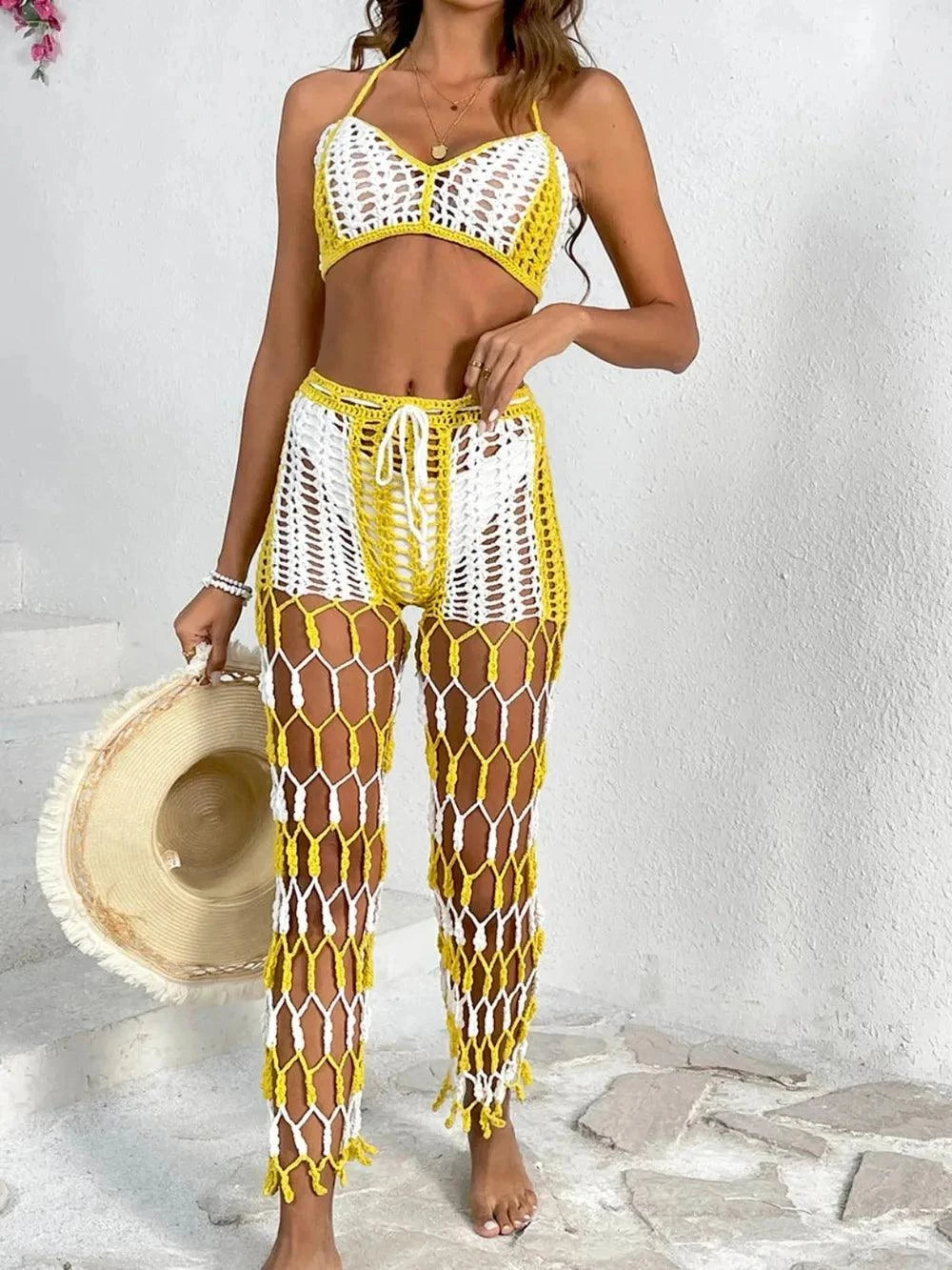 Cutout Halter Neck Swim Set - Two-Piece Top and Pants Swimwear - Redemption By Ashley North