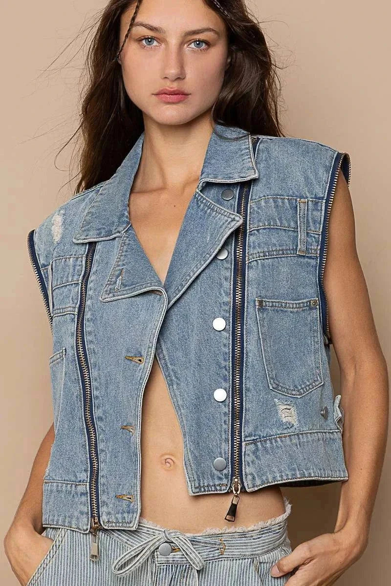 POL Cropped Denim Jacket with Zipper Detail for Versatile Styling - Redemption By Ashley North