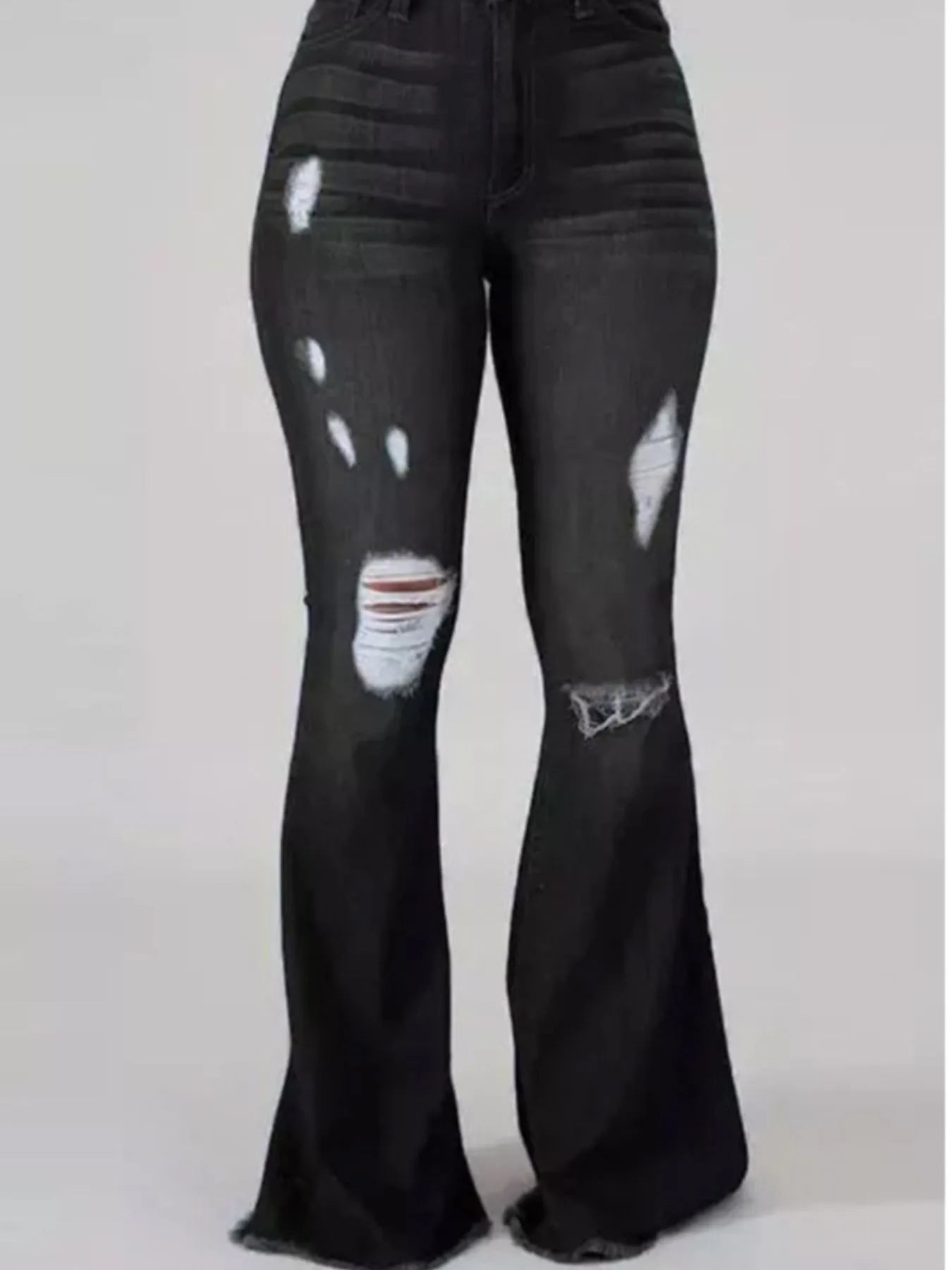 Full Size Plus Size Distressed Flare Jeans with Raw Hem.