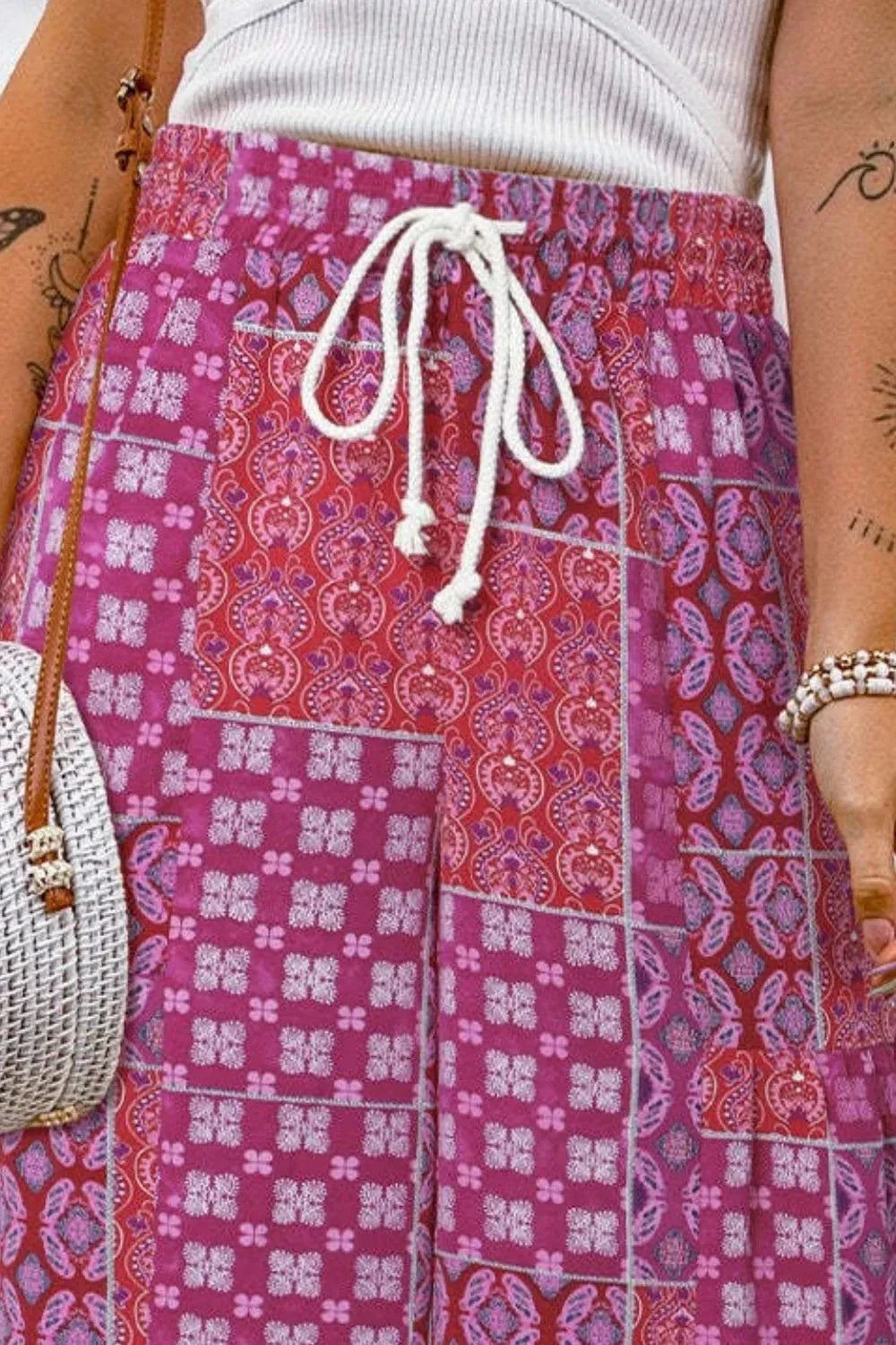 Full Size Drawstring Wide Leg Pants - Printed Women's Fashion Trousers - Redemption By Ashley North