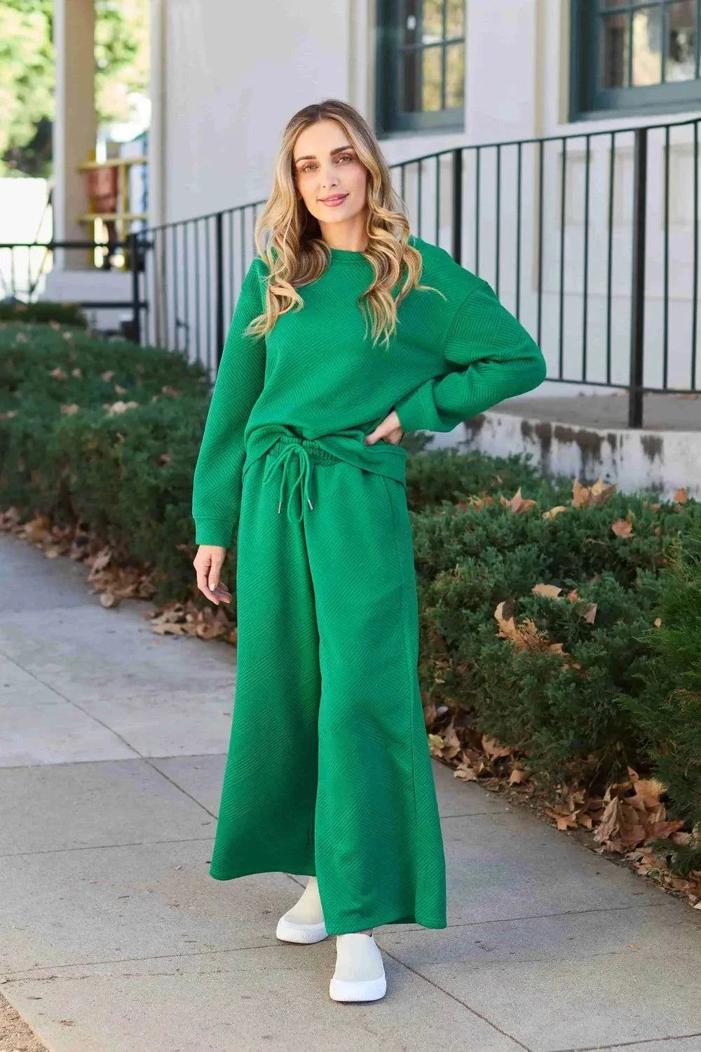Textured Long Sleeve Set and Pants with Drawstring - Double Take Collection - Redemption By Ashley North