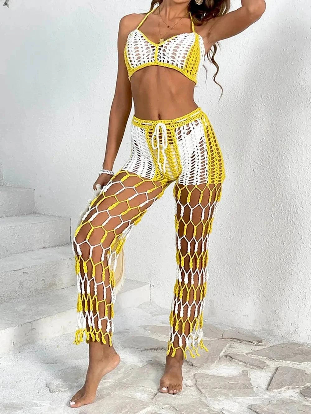 Cutout Halter Neck Swim Set - Two-Piece Top and Pants Swimwear - Redemption By Ashley North