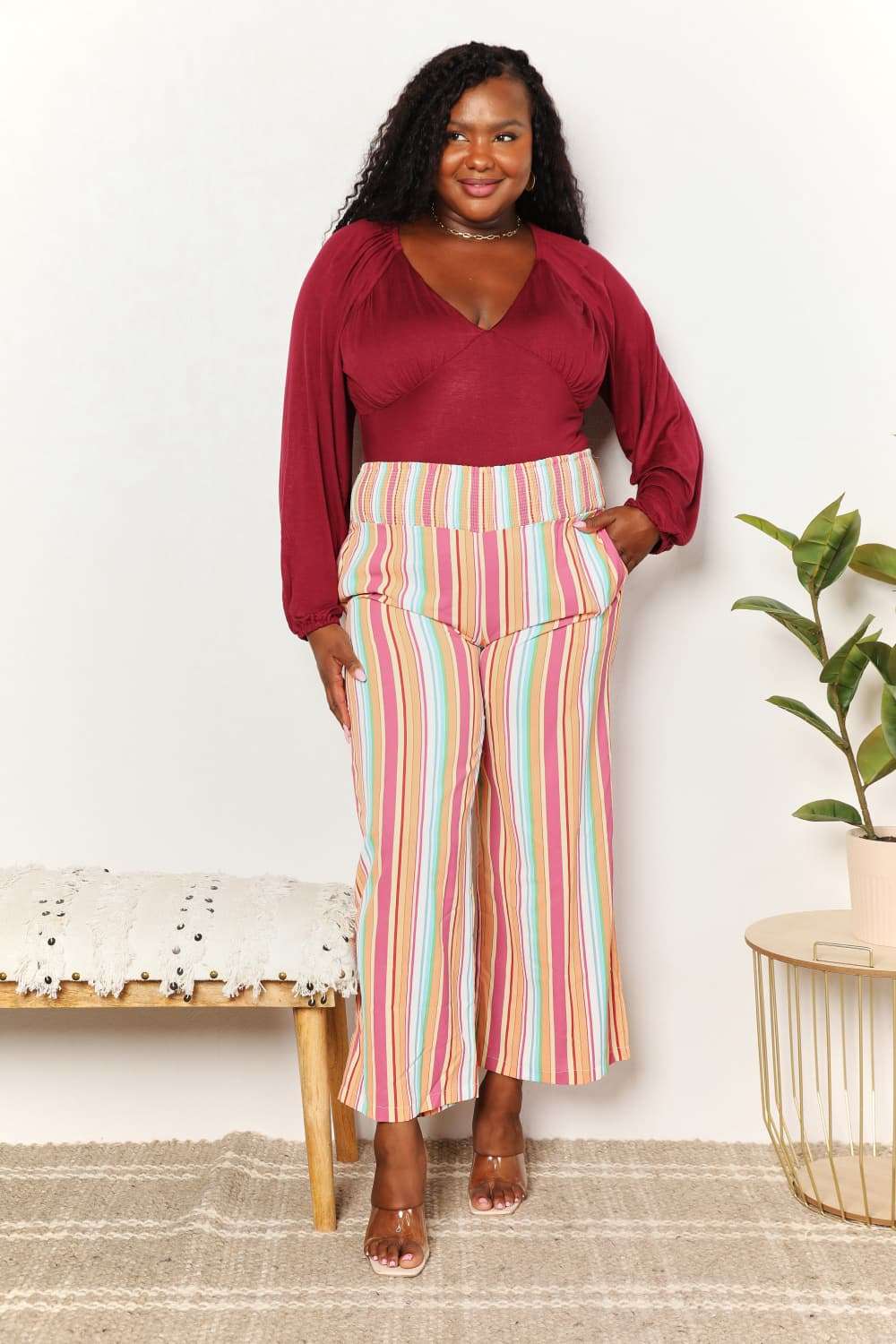 Double Take Striped Smocked Waist Pants with Pockets for Stylish Comfort - Redemption By Ashley North