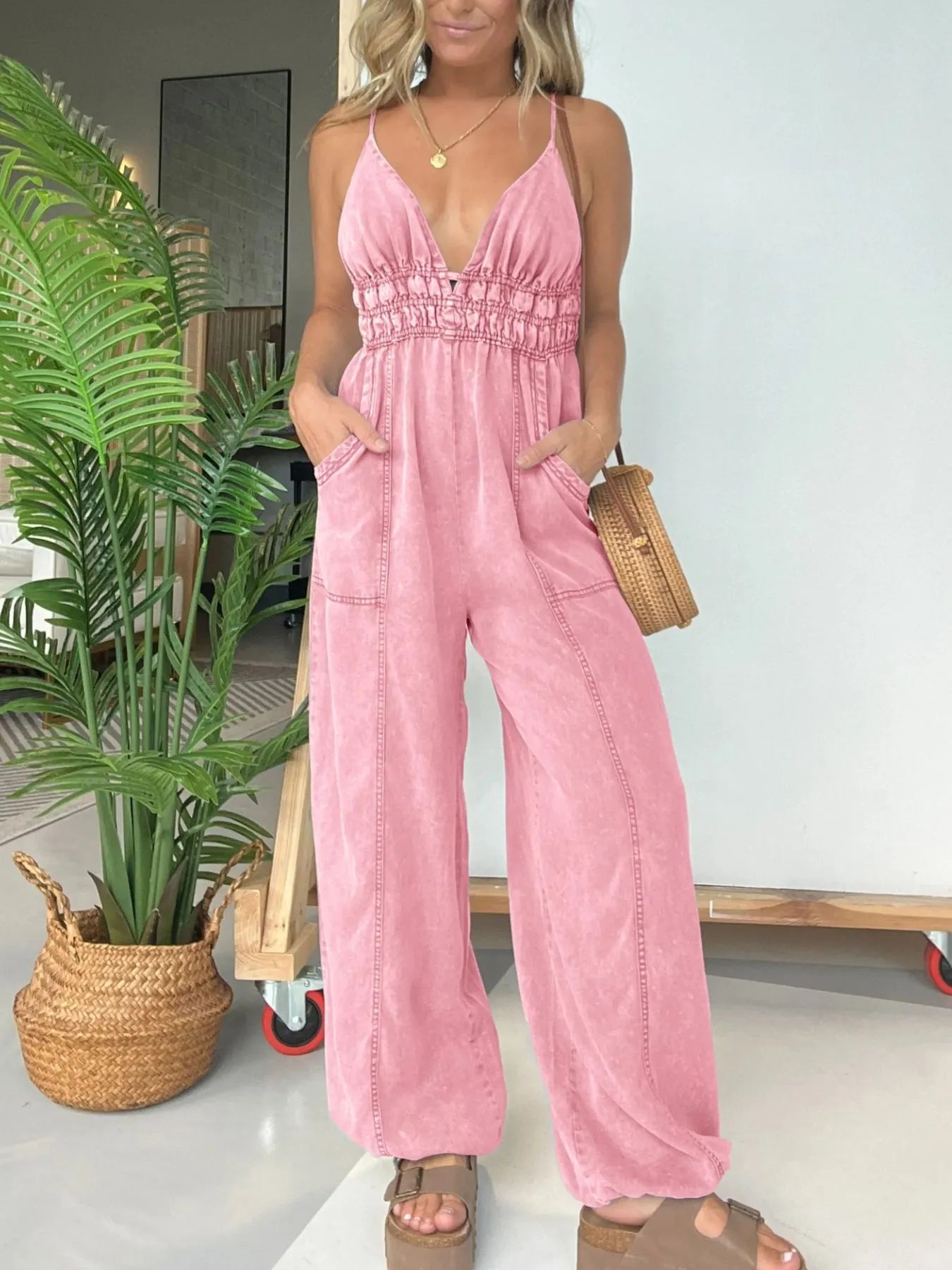 Full Size Plus Size Wide Leg Jumpsuit with Spaghetti Straps.