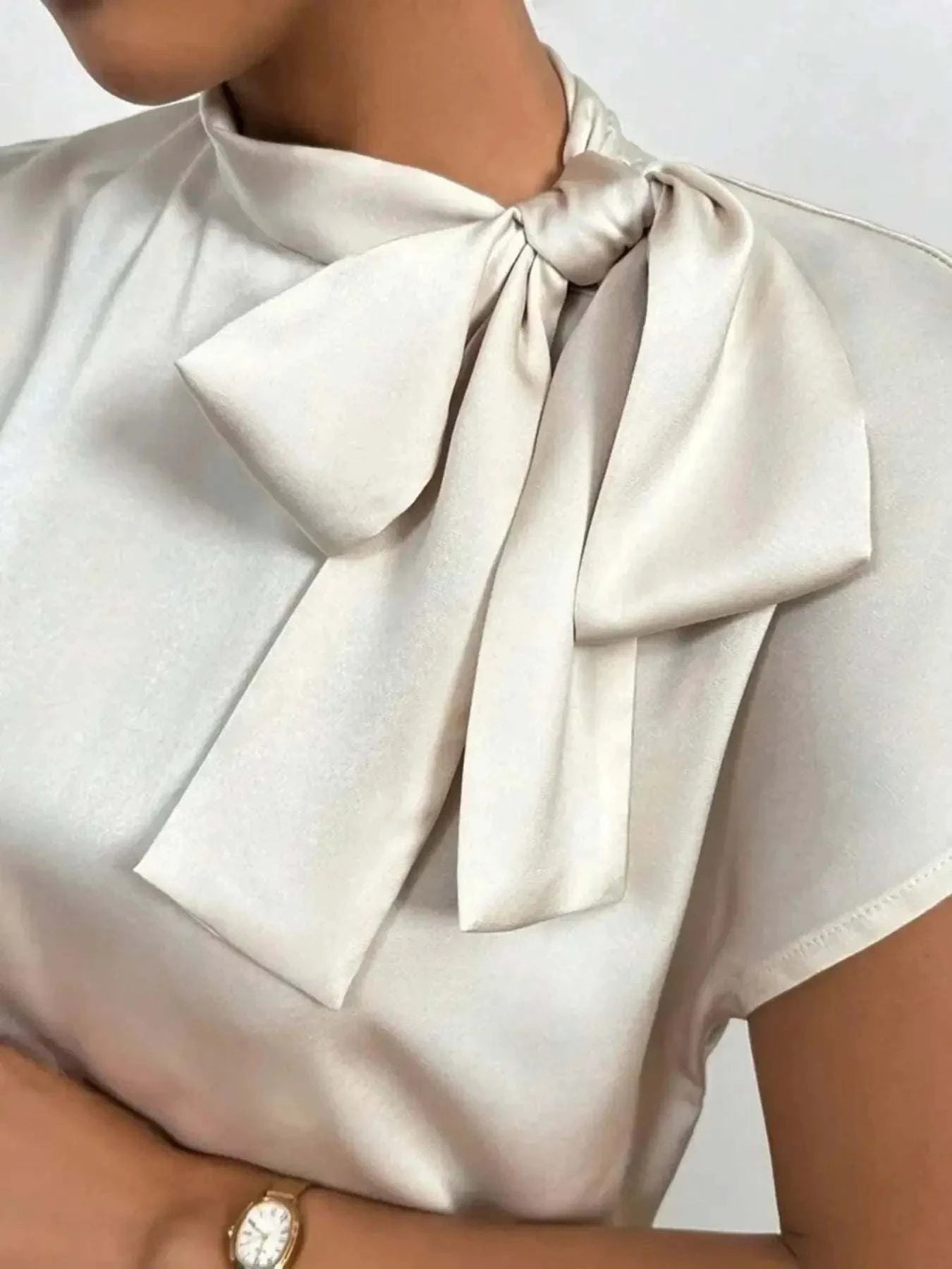 Satin Bow Tie Blouse for Women - Elegant Fashion Top - Redemption By Ashley North