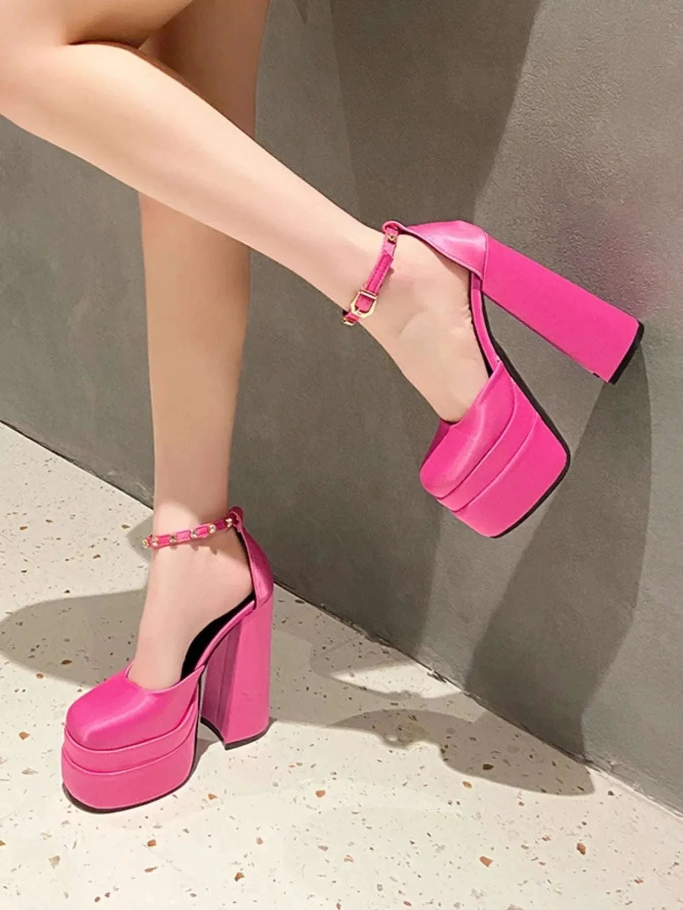 Platform High Heel Pumps with Ankle Strap - Redemption By Ashley North