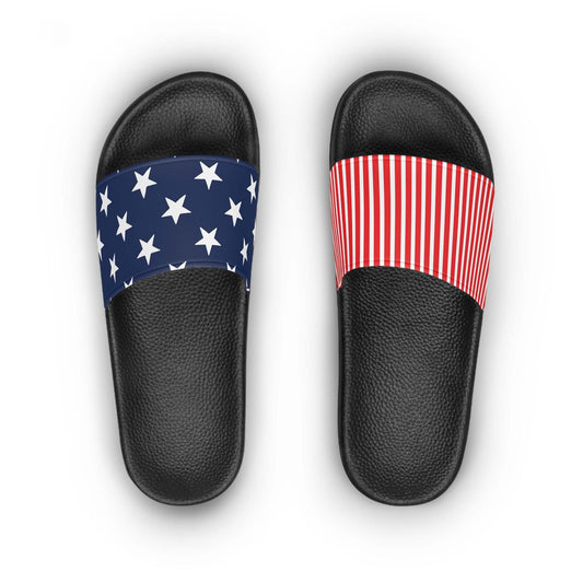 Patriotic Women's Slide Sandals with Star and Stripe Design for Summer Fun at Beach, Pool, BBQ, and Independence Day - Redemption By Ashley North
