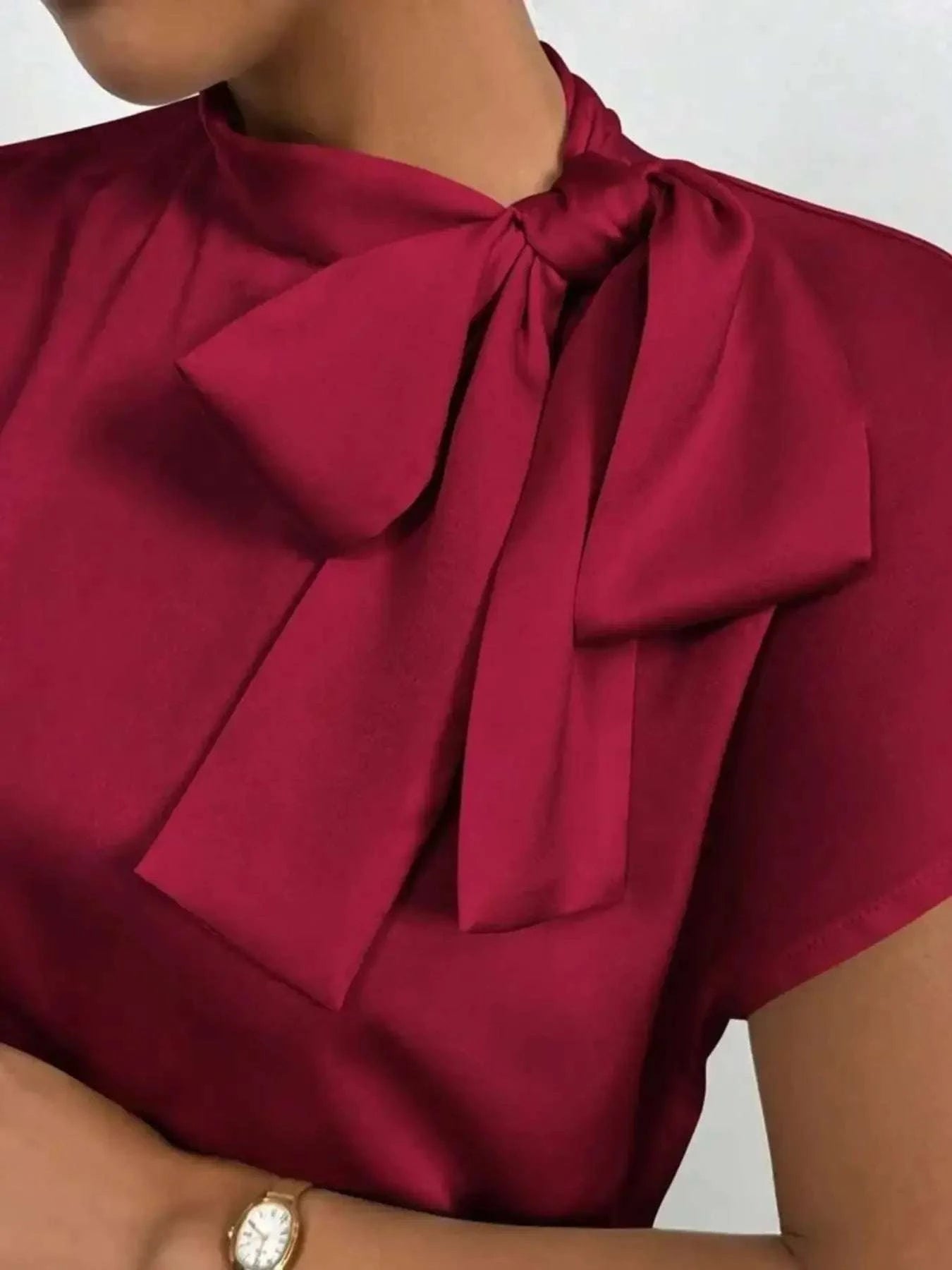 Satin Bow Tie Blouse for Women - Elegant Fashion Top - Redemption By Ashley North