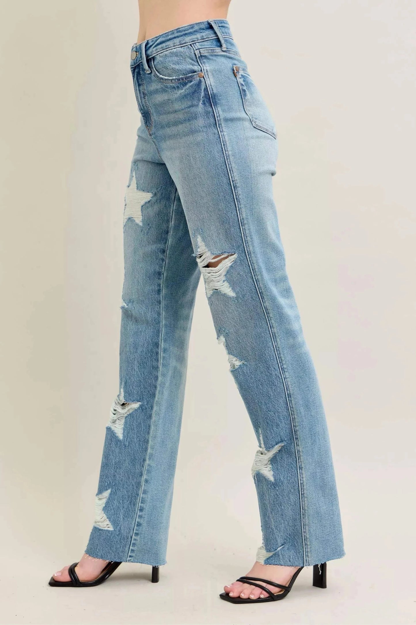 Judy Blue Plus Size 90's straight high waist jeans with star-shaped distressed details
