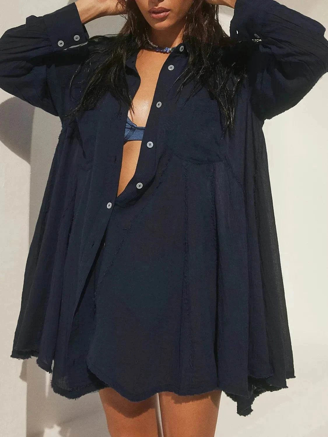 Textured Button-Down Shirt Dress for Stylish Casual Wear - Redemption By Ashley North