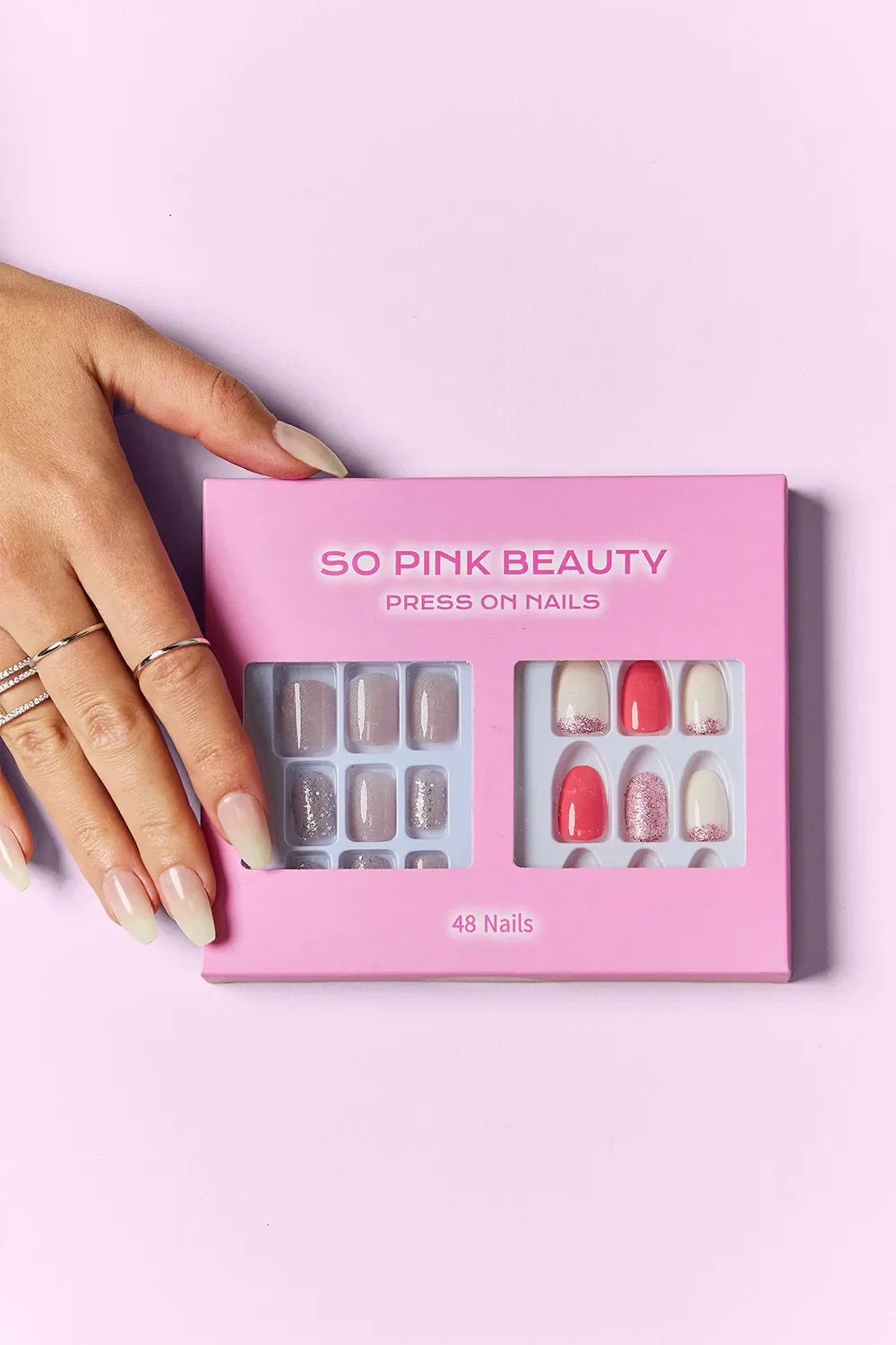 SO PINK BEAUTY Press On Nails two pack with 48 pieces and glue for easy application