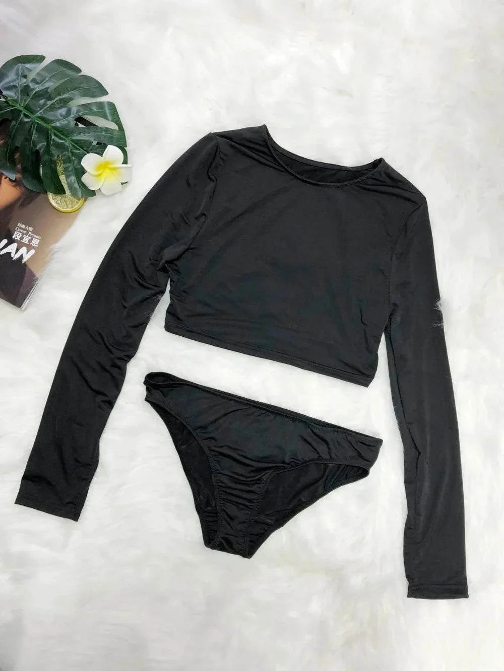 Round Neck Swim Set: Long Sleeve Top and Brief Swim Set - Redemption By Ashley North