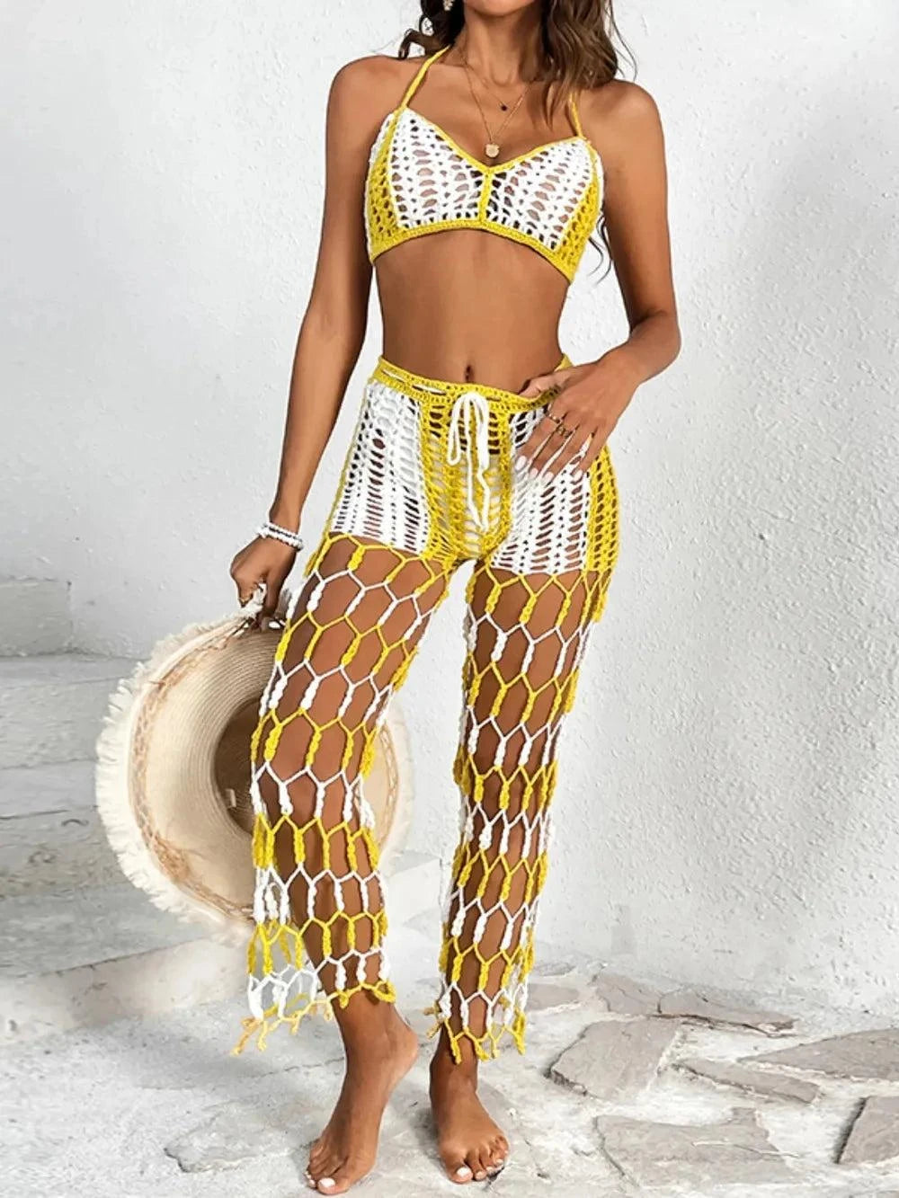 Cutout Halter Neck Swim Set - Two-Piece Top and Pants Swimwear - Redemption By Ashley North