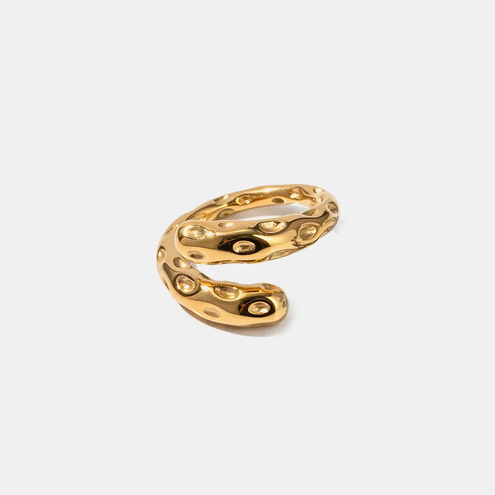 Titanium steel gold-plated bypass ring with textured design
