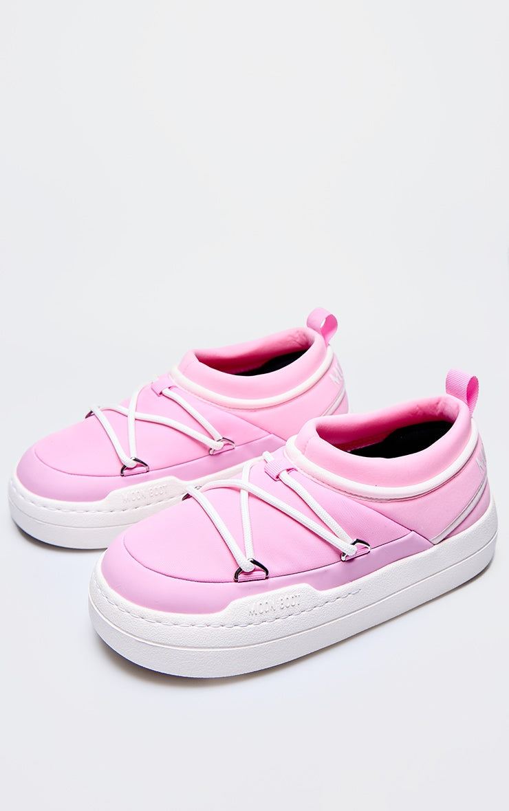 MOON BOOT Pink Park Icon slip-on pink sneakers with white sole and tubular laces