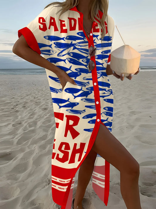 Printed Button Down Shirt Dress - Stylish and Versatile Fashion Essential.