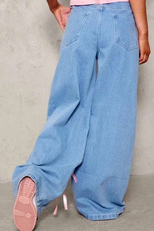 Bow Wide Leg Denim Jeans with Decorative Bow Detail - Redemption By Ashley North