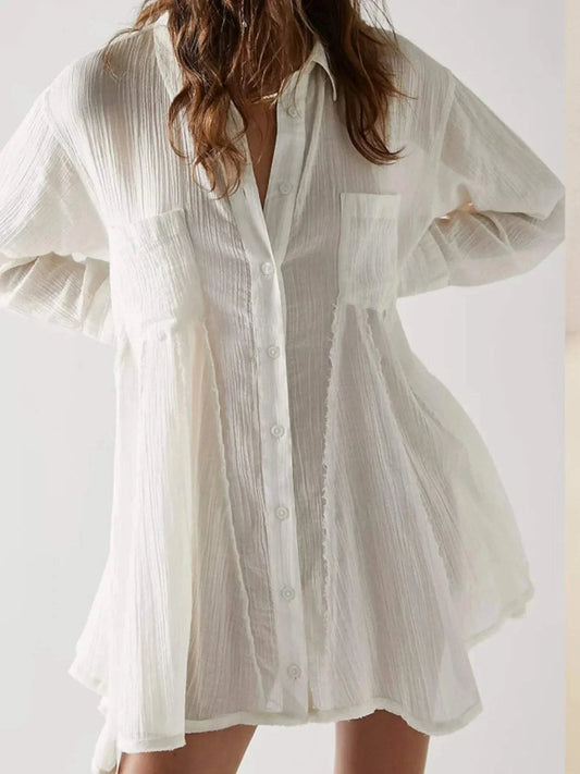 Textured Button-Down Shirt Dress for Stylish Casual Wear - Redemption By Ashley North