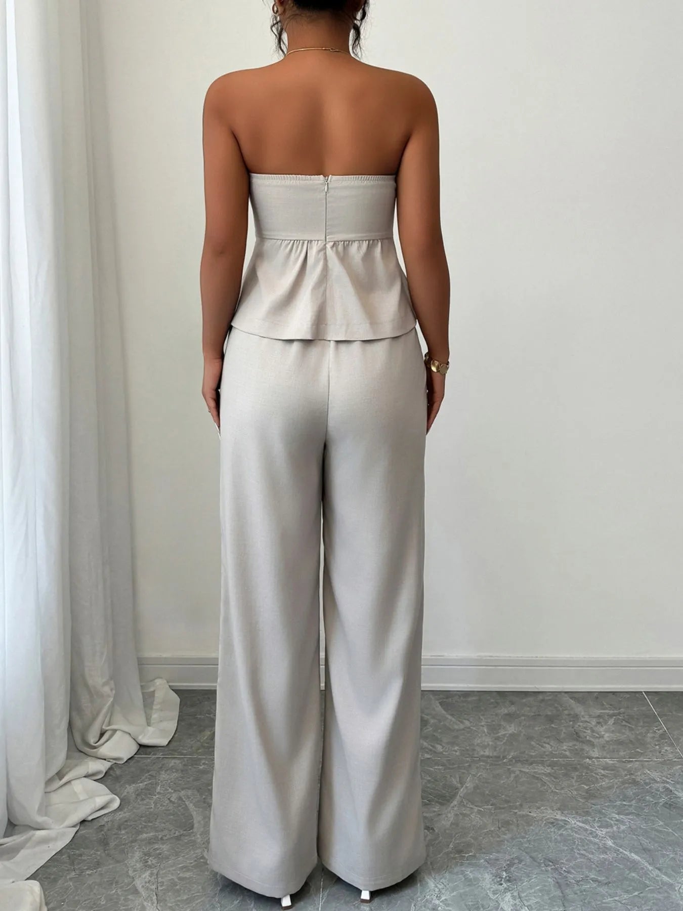 Ruched Tube Top Set with Pants for Effortless Style.